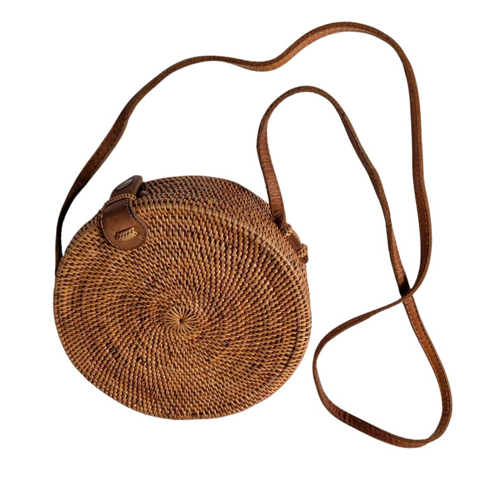 Handmade Round Rattan Crossbody Bag Unlined